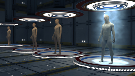 Human clones in futuristic roomの写真素材