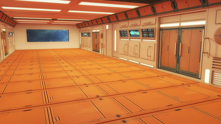 3D render. Futuristic interior corridor spaceshipの写真素材