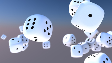 Cube dices falling and white backgroundの写真素材