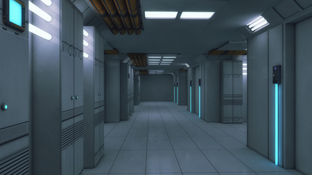 3D render. Futuristic interior corridor spaceshipの写真素材