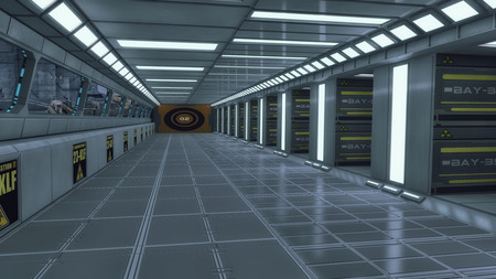 3D render. Futuristic interior corridor spaceshipの写真素材