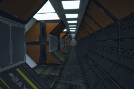 3D render. Futuristic interior corridor spaceshipの写真素材