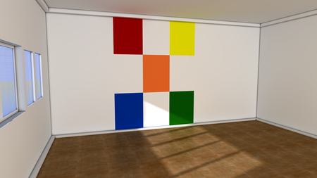 3d render. Wall decorated with different colorsの写真素材