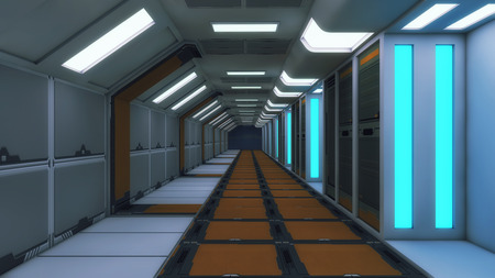 3D render. Futuristic interior corridor spaceshipの写真素材