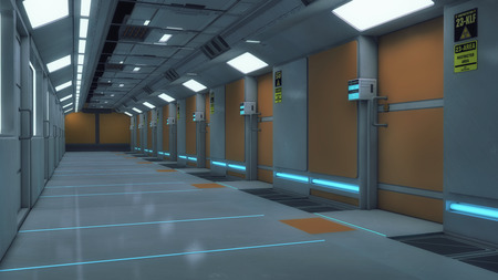 3D render. Futuristic interior corridor spaceshipの写真素材