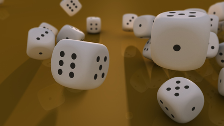 Cube dices falling and white backgroundの写真素材