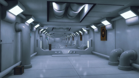 3d render. Futuristic spaceship interior corridor backgroundの写真素材