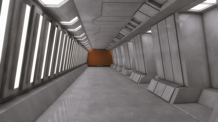 3d render. Futuristic spaceship interior corridor backgroundの写真素材