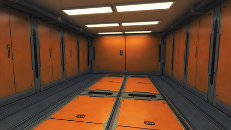 3d render. Futuristic spaceship interior corridor backgroundの写真素材