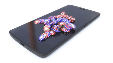 3d render. Tablet and casino betting chipsの写真素材