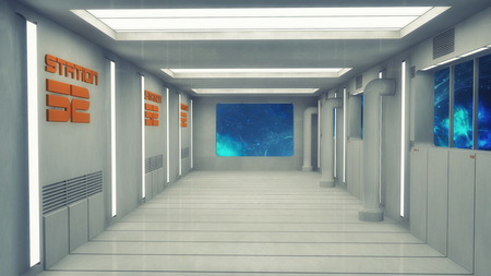 3D render. Futuristic interior corridor spaceshipの写真素材