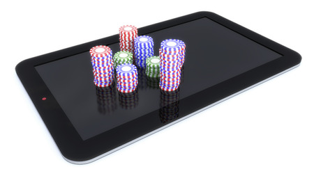 3d render. Tablet and casino betting chipsの写真素材