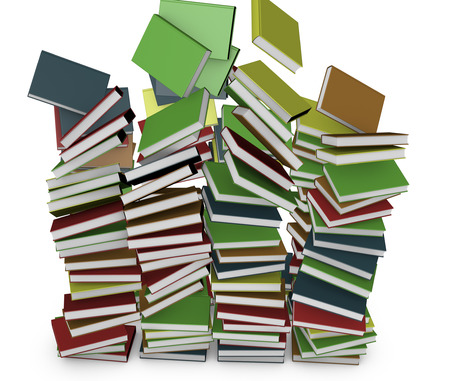 3d render. Many stacked colored books fallingの写真素材