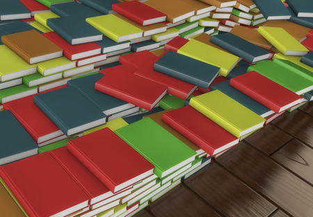 3d render. Many stacked colored booksの写真素材