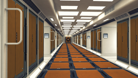 3D render. Futuristic interior corridor spaceshipの写真素材