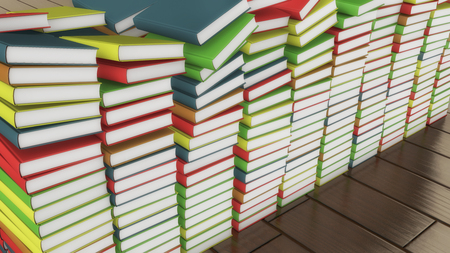 3d render. Many stacked colored booksの写真素材