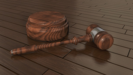 3d render. Judge's gavel and parquet flooringの写真素材