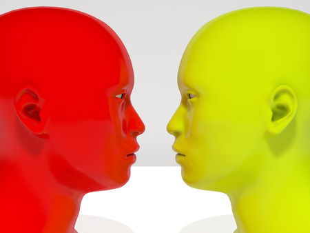 3d render. Face to face humanoidの写真素材