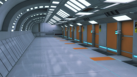 3D render. Futuristic interior corridor spaceshipの写真素材
