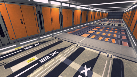 3D render. Futuristic interior corridor spaceshipの写真素材
