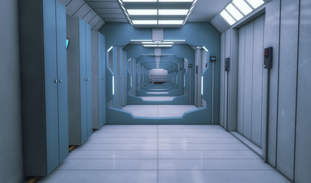 3D render. Futuristic interior corridor spaceshipの写真素材