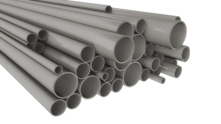 3d render. Metal pipes of different shapes and sizesの写真素材