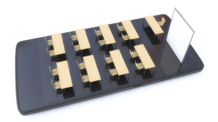 3d render. Classroom, tables, chairs, board and tabletの写真素材
