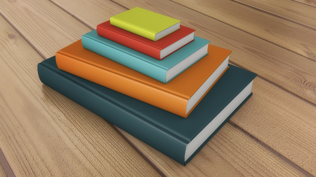 3d render. Many stacked colored booksの写真素材