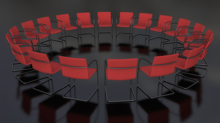 3d rendering. Many chairs placed in a circleの写真素材