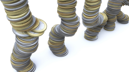 3d rendering. Euro coins stacked to fallの写真素材