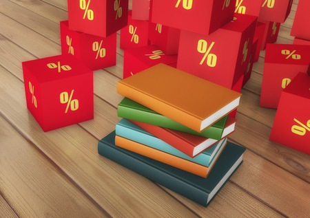 3d rendering. Books and discountsの写真素材