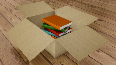 3d rendering. Books and cardboardの写真素材