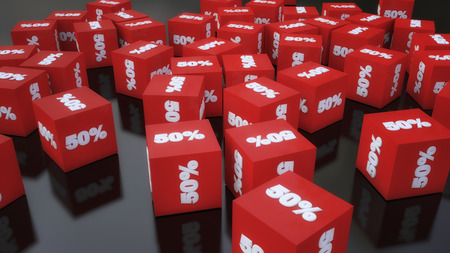 3d rendering. Cube discounts on the floorの写真素材