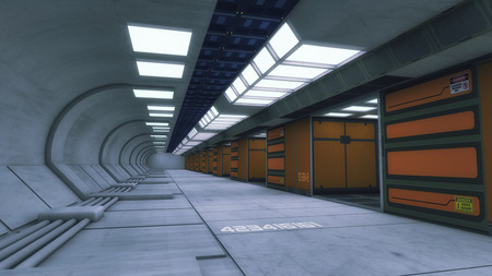 3D rendering. Futuristic interior corridor spaceshipの写真素材