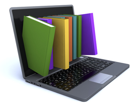 3d rendering. Laptop and booksの写真素材