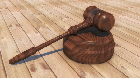 3d render. Judge's gavel and parquet flooringの写真素材
