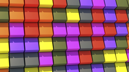 3d rendering. Abstract background with cubes of different colorsの写真素材