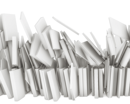 3d render. Many stacked colored books falling3d render. Many stacked colored books fallingの写真素材