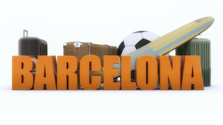 3d rendering. Barcelona 3d text and Suitcases and ballの写真素材