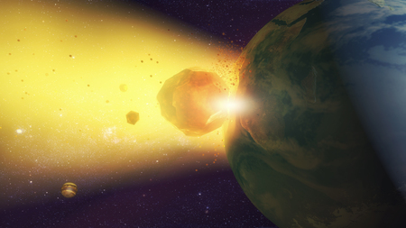 3d rendering. Meteorite crashing against planet earthの写真素材