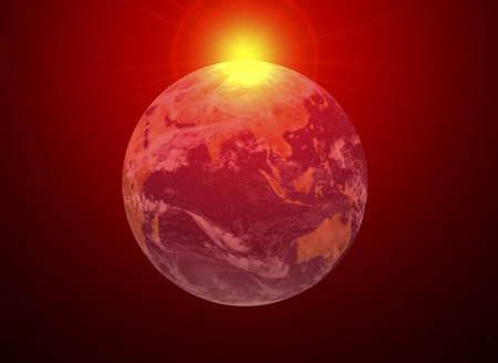 3d rendering. Planet earth and sun reflectionの写真素材