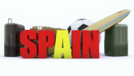 3d rendering. Spain 3d text and Suitcases and ballの写真素材