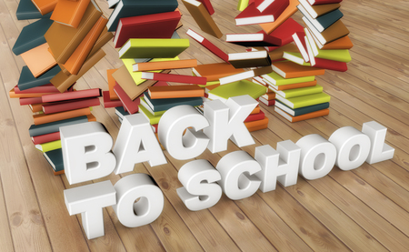 3d rendering. Back to school text and booksの写真素材