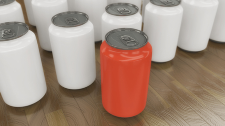 3d rendering. Orange soda can and white cansの写真素材