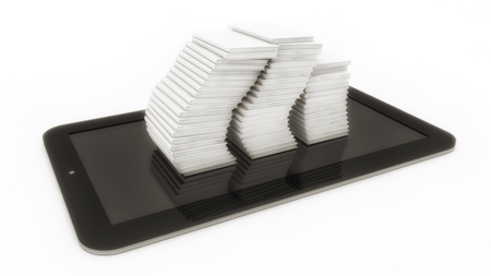 3d rendering tablet and booksの写真素材