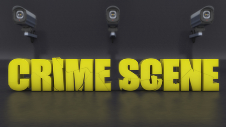 3d rendering. Crime scene text and security camerasの写真素材