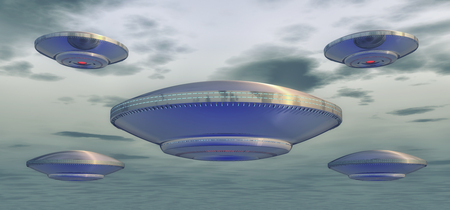 3d rendering. Futuristic unidentified flying objectの写真素材