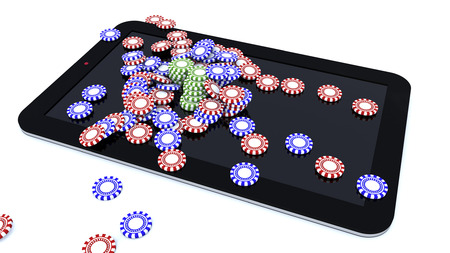3d rendering. Tablet and casino game chipsの写真素材