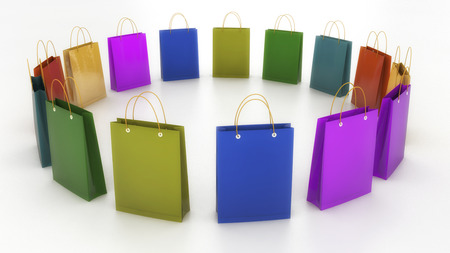 3d rendering. Colored shopping bagsの写真素材