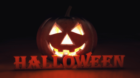 3d rendering. Illuminated halloween pumpkinの写真素材